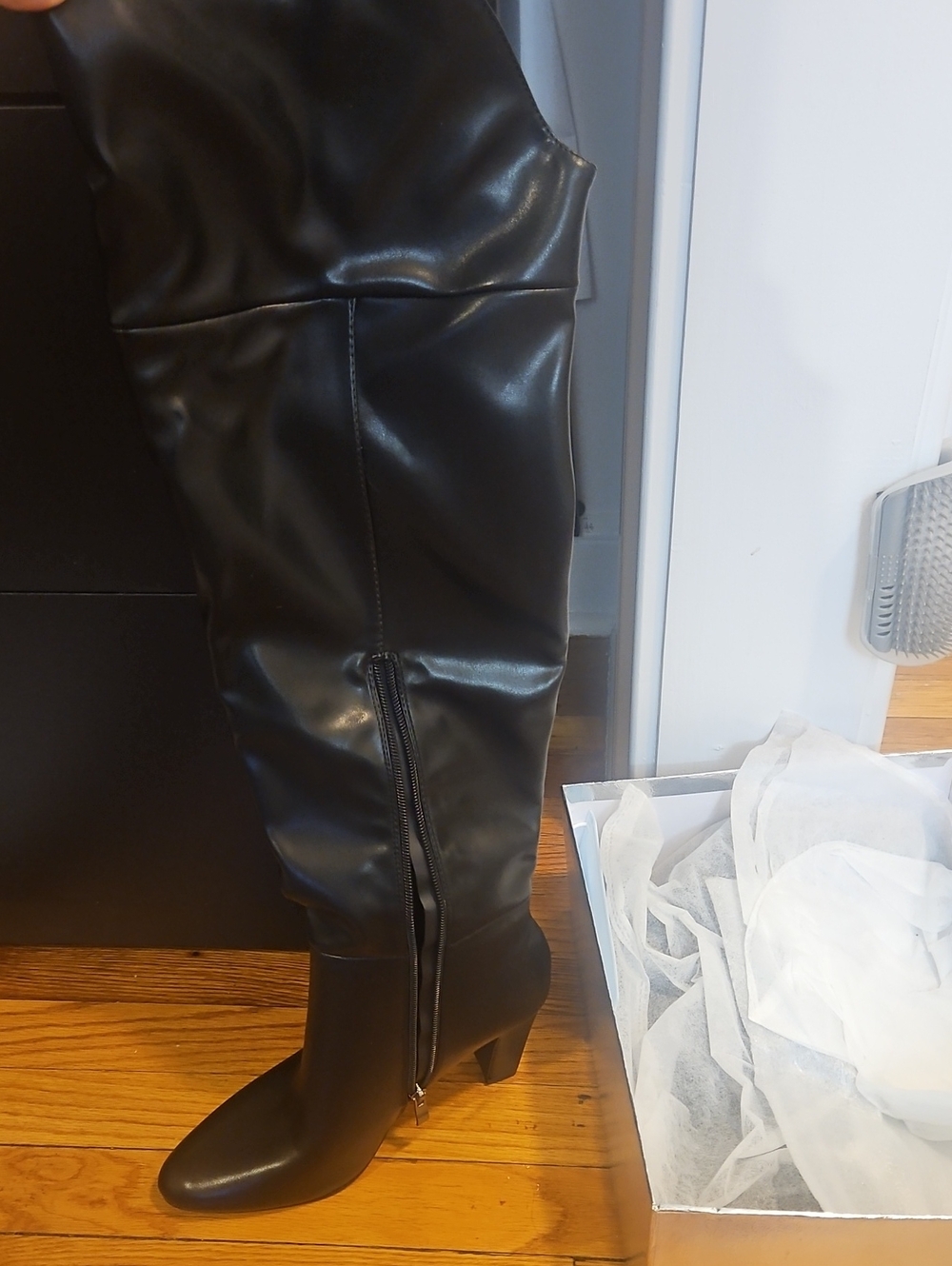 Amazon Black Over-the-Knee Faux Leather Boots with Side Zipper
